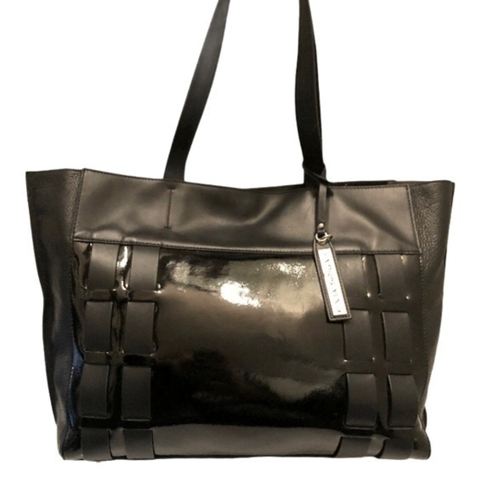 Via Spiga black woven patent pebbled leather bag
